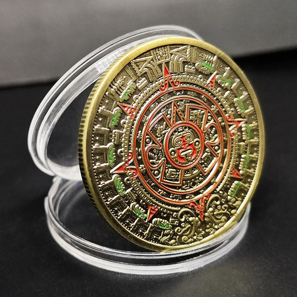 REPLICA Mexico Maya Commemorative Coin Pyramid Sundial Gold Coin Point Paint Dragon Coin Azteca