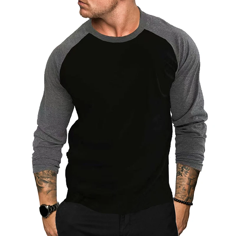 Men's T-Shirts Long Sleeve Slim Fit Men T-Shirt Young Man Splice Tops Tees Shirt O-Neck Male Sports Pullover Sweatshirts Clothes