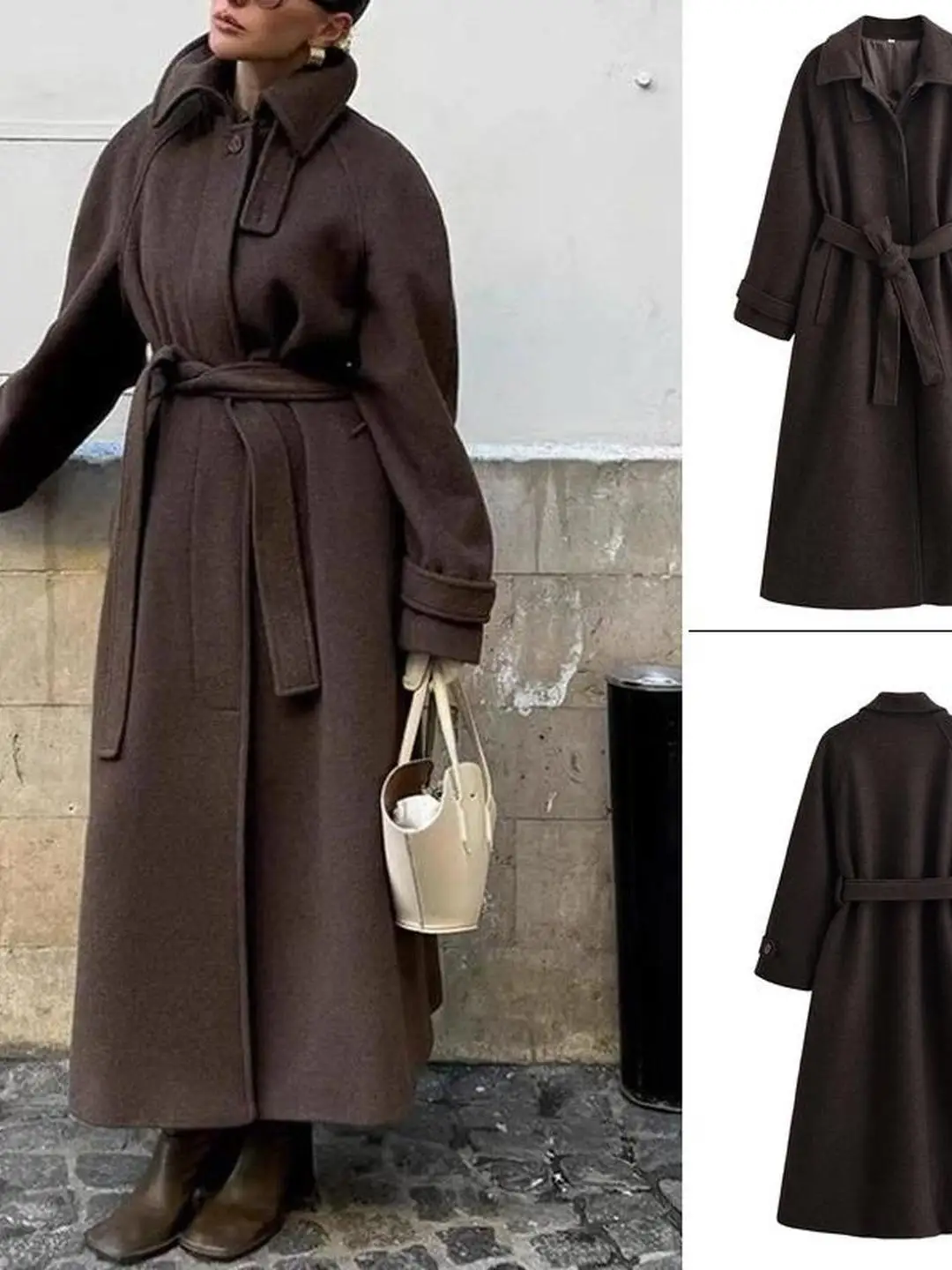 Herfst Winter Lange Sve Jas Briti Sle Design Sense Flip Cover Kraag Belted Bovenkleding Street Sle Slim Fit Katoenmix