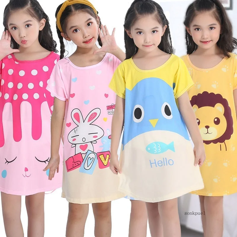 Summer Girl Nightgown Cartoon Pajamas Dress for Kids Teenager Night Dress 3-10 Years Baby Nightdress Cute Children Clothing