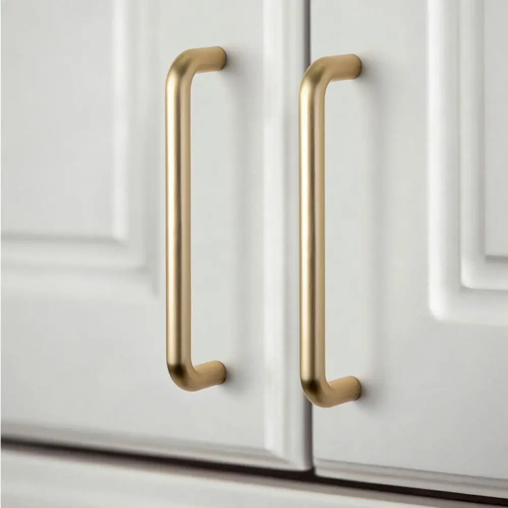 Solid Brass Cabinet Door Handles Bright Silver Finish Brushed Copper Finish Drawer Pulls U-Shaped Design Gold Black Finish