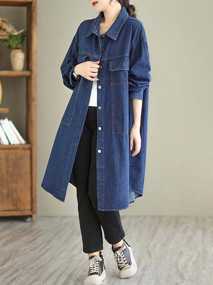 NYFS 2023 Autumn Winter New Korea Woman Dress Vestidos Robe Ete Femme Elbise Loose Long Sleeve Denim shirt Dresses