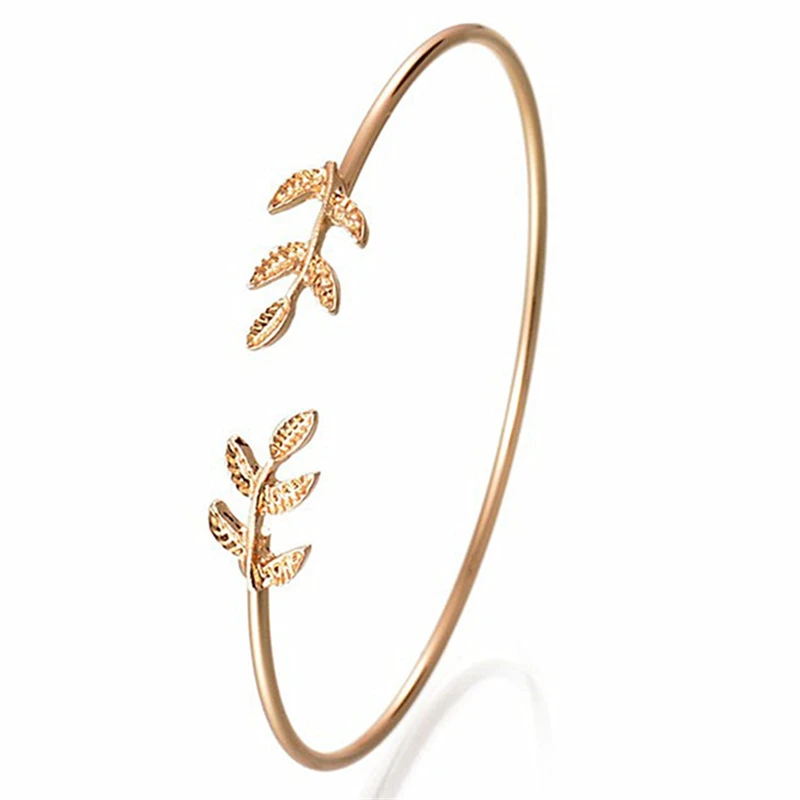 New Fashion Leaf Open Cuff for Women Gold Color Metal Punk Personality Open Bangle Pulseiras Pulseira Feminin Tiny Hand Jewelry