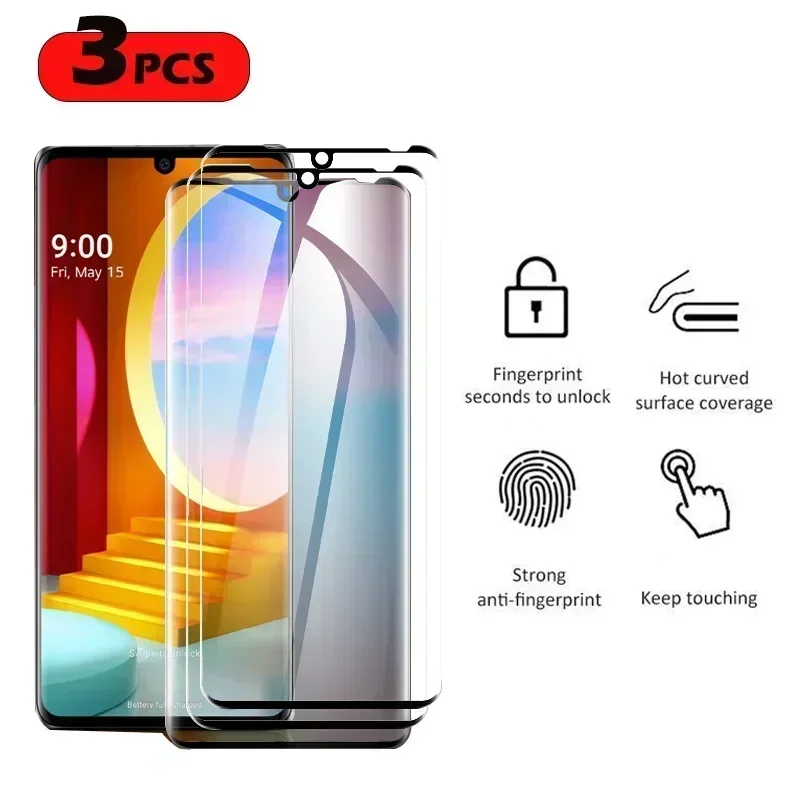 3PCS 9H Full Cover Curved Tempered Glass For LG Velvet LG G9 5G Screen Protector Protective  For LG Velvet Glass