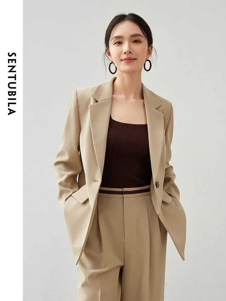 

SENTUBILA Texture Loose Tailored Coat for Women 2024 Autumn Turn Down Collar Office Lady Work Business Women Blazer 143X56249