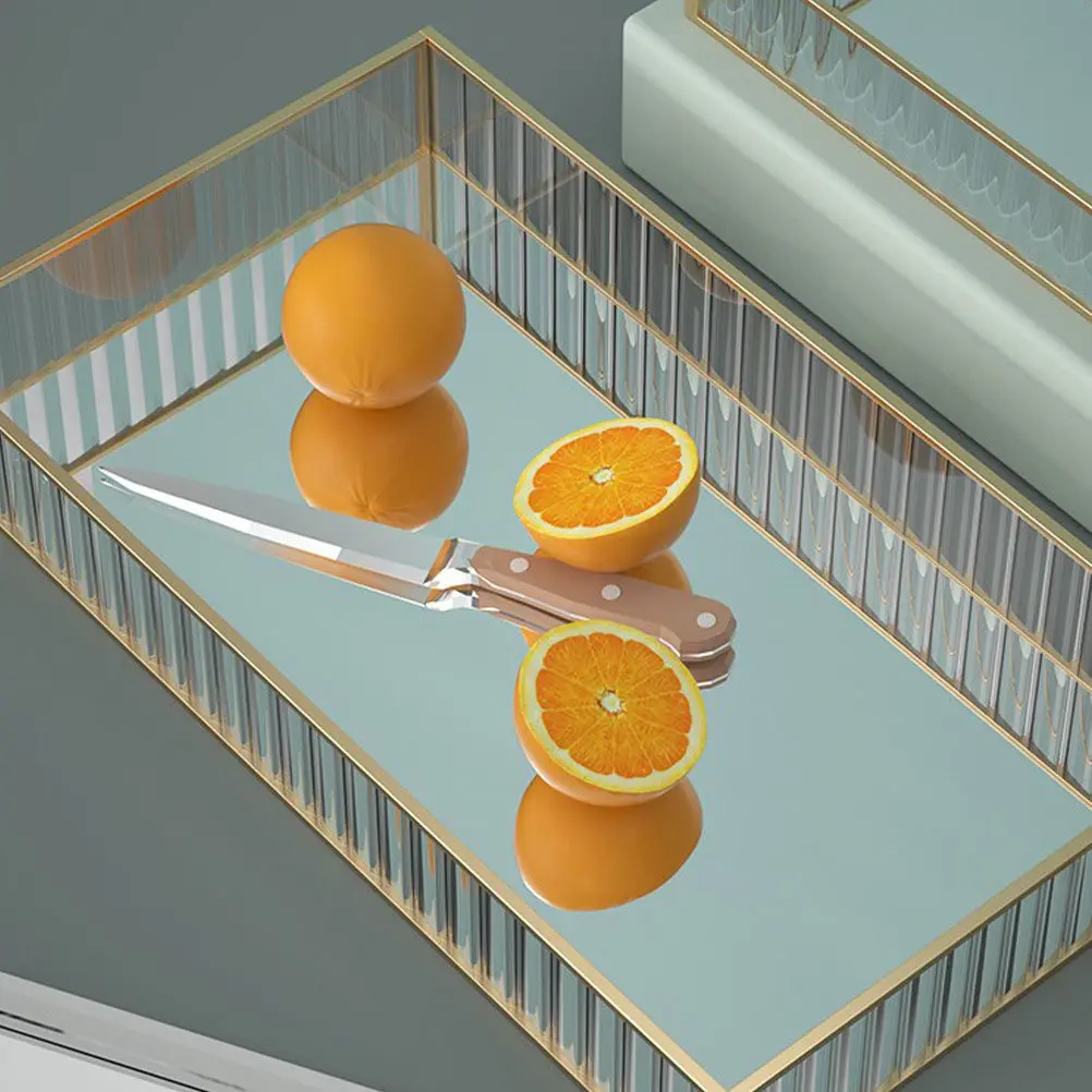 Glass Storage Tray for Bathroom Vanity Countertop Makeup Organizer Jewelry Toiletries Plate Holder Desktop Display Tray