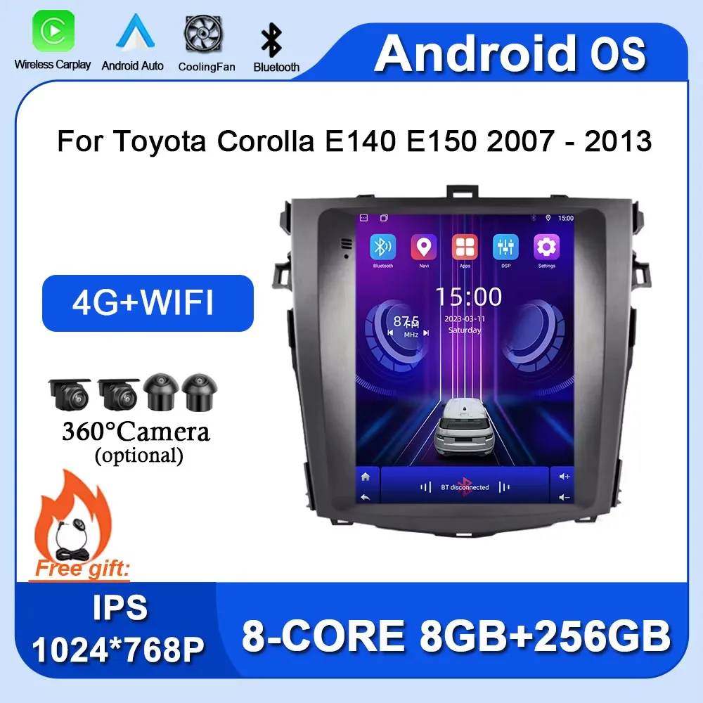 Auto Radio Android 14 for Toyota Corolla E140 E150 2007 - 2013 Carplay Multimedia Navigation GPS Car Radio Stereo DSP WIFI+4G BT