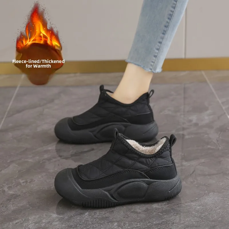 Free Shipping Trendy Women Padded Warm Ankle Shoes Plush Lining Round Toe Slip on Non Slip Outdoor Winter Sneakers, Hot Pick