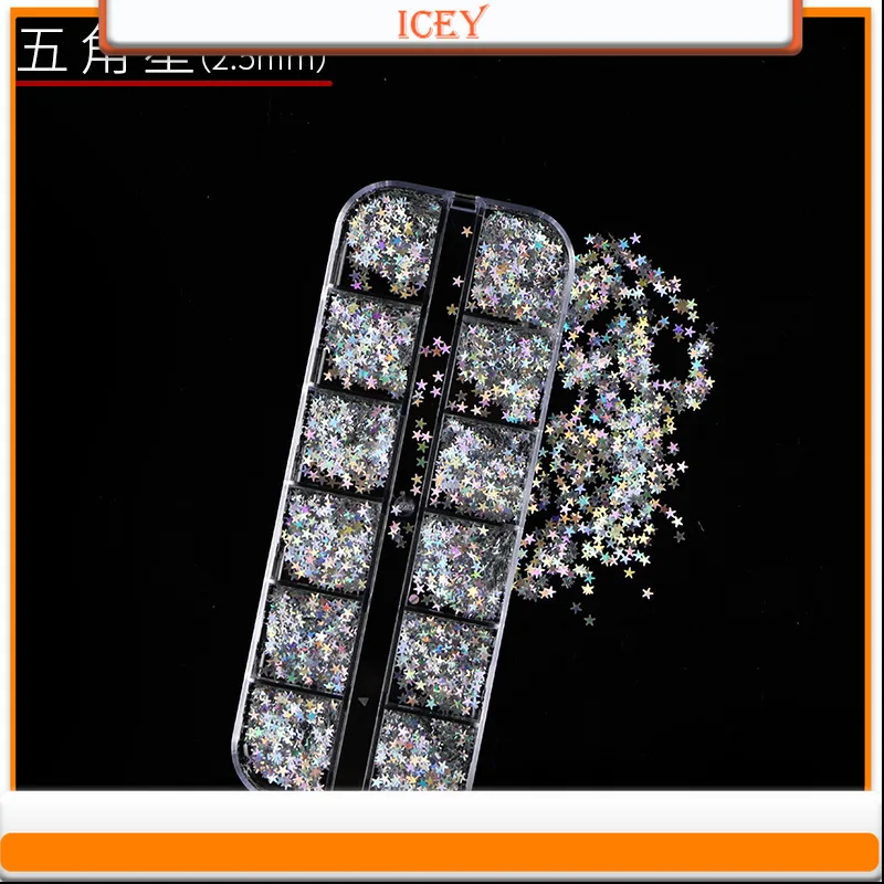 Icey Beauty-Juego de adornos de diamantes de imitación, purpurina láser, Irregular, joyería para uñas, polvo brillante, 1 Juego