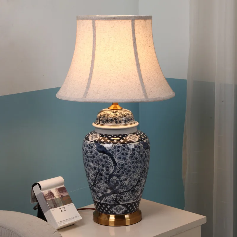 Blaue Keramik-Tischlampe Vintage Große Porzellan-Tischleuchten für Villa Wohnzimmer Zuhause Luxus Schlafzimmer Nachttisch Beleuchtung