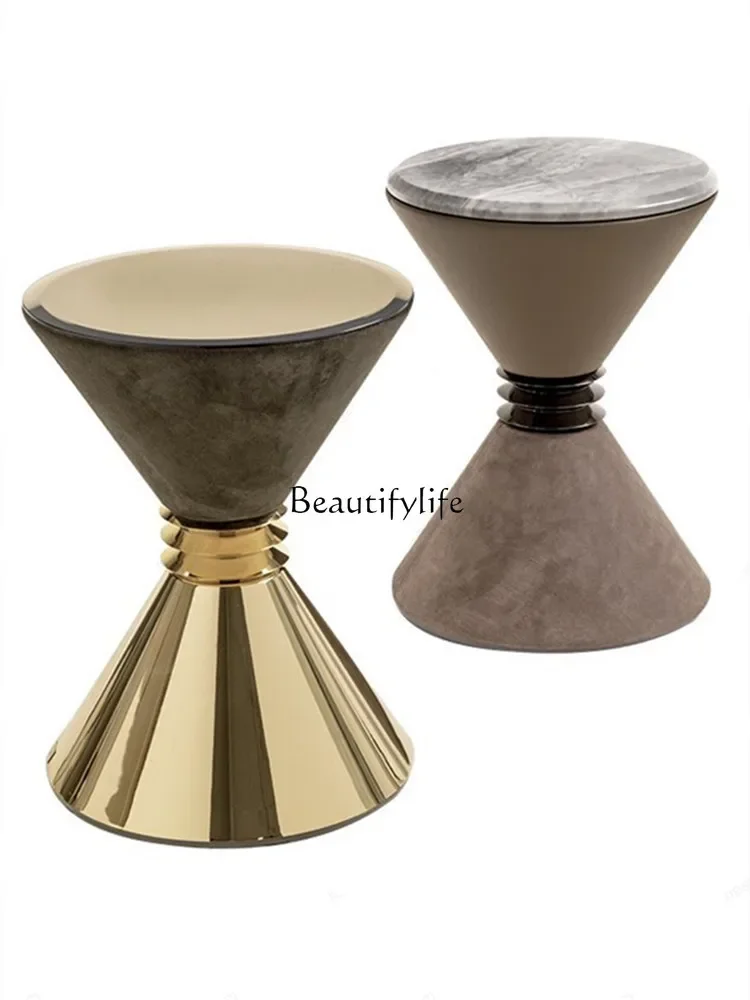 Personalized Creative Design Waist-Tight Metal Sofa Side Table Mild Luxury Marble Corner Table