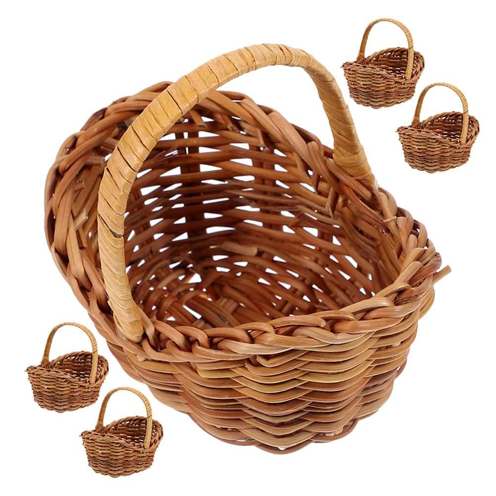 

5pcs Rattan Flower Basket Handwoven Natural Storage Baskets Wedding Party Decorations Durable Portable Mini Baskets