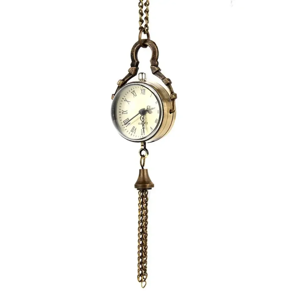 Pocket Watch Retro Round Ball Quartz Fob Pocket Watch Tassel Sweater Necklace Chain Jewelry Gifts