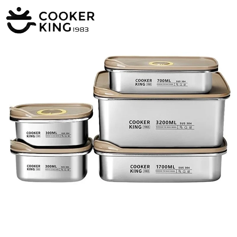 COOKER KinG Edelstahl-Behälter zur Lebensmittelkonservierung, Camping-Lunchbox, Obst-Bento-Box, Kühlschrank, gefriergeschlossen, versiegelte Aufbewahrungsbox