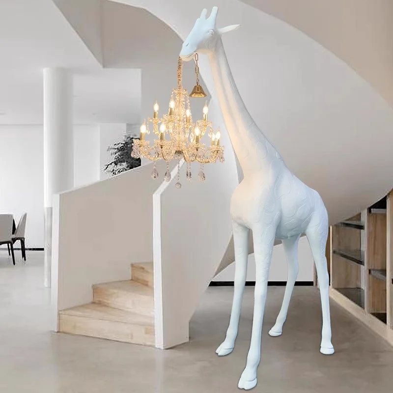 

Villa lobby large luxury animal shape giraffe crystal floor lamp decoration living room designer creative art standing lamp