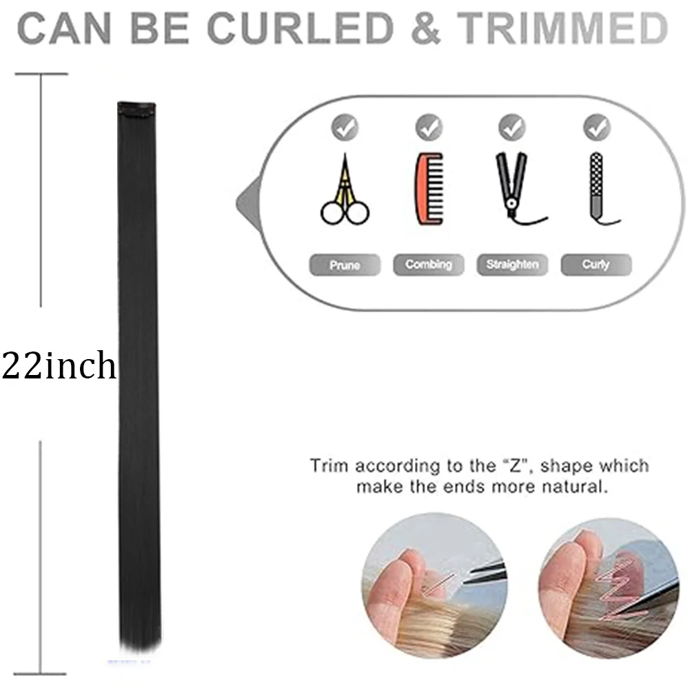 10 قطعة/الحزمة يسلط الضوء على وصلات الشعر الملونة للفتيات 22 بوصة ألوان أومبر مستقيم الشعر الاصطناعية قطع الشعر #4