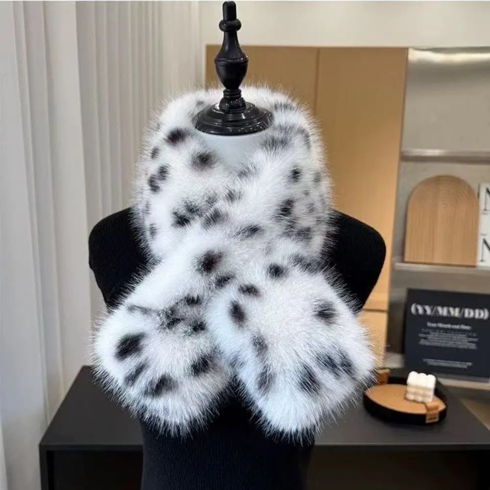 New Leopard Print Neck Scarf Crossover Thickened Pull Through Scarf Soft and Fluffy Faux Fur Winter Neck Warmer Daily Outfits - view 5