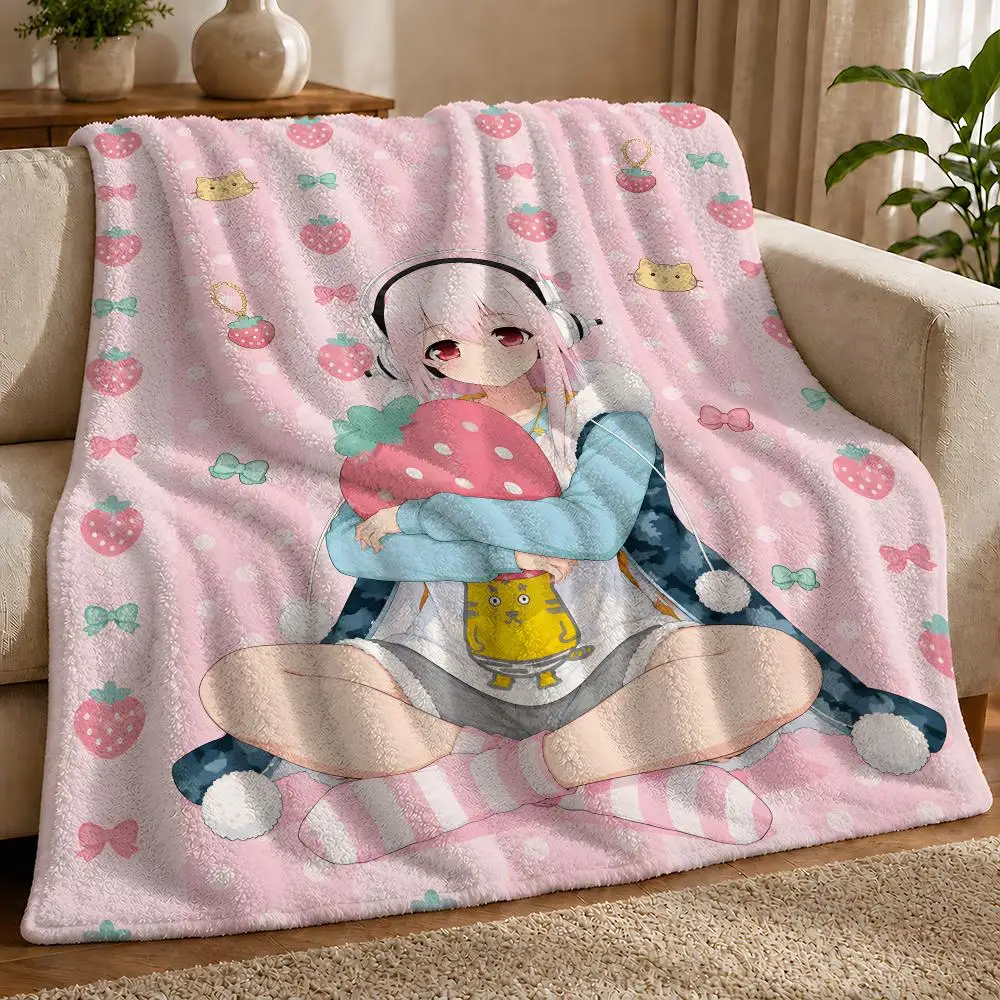 S-Super Sonico Strawberry Dream Throw 1pc Flannel Blanket Soft Lightweight Warm Cozy For Bedroom Sofa Bed