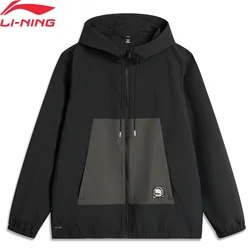 Li-Ning Men's BADFIVE Hooded Windbreaker Loose Fit Jacket AT._BACTERIA Polyester Comfortable Leisure Coat AFDU211