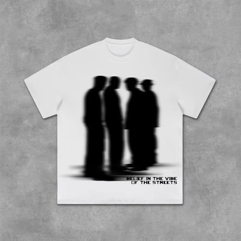 2026 Street Atmosphere Virtuelle Schattenfiguren Schattengrafik T-Shirt Herren Y2K Vintage Oversize T-Shirt Streetwear Damen Oberteile – Detail 8