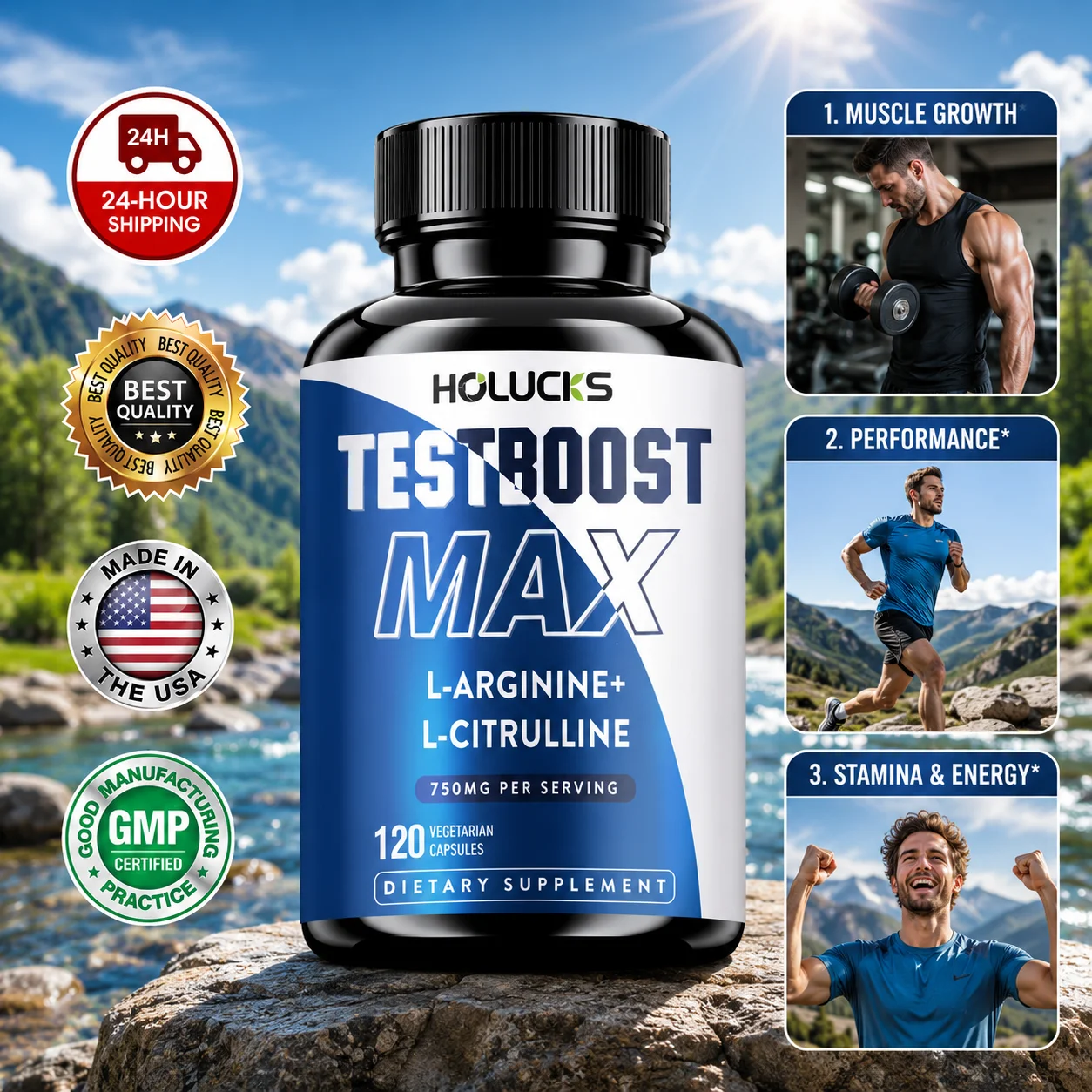 Mens L Arginine L Citrulline 750mg Supplement, Support Workout Endurance, Vitality, Energy, Immunity & Peak Physical Performance
