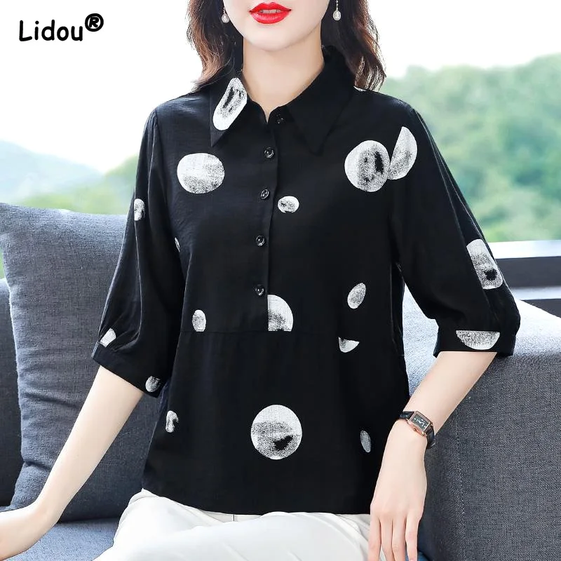 

Thin Casual Spring Summer Turn-down Collar Dot Pattern Women's Clothing 2022 Loose Comfortable Leisure Button Patchwork Blouses