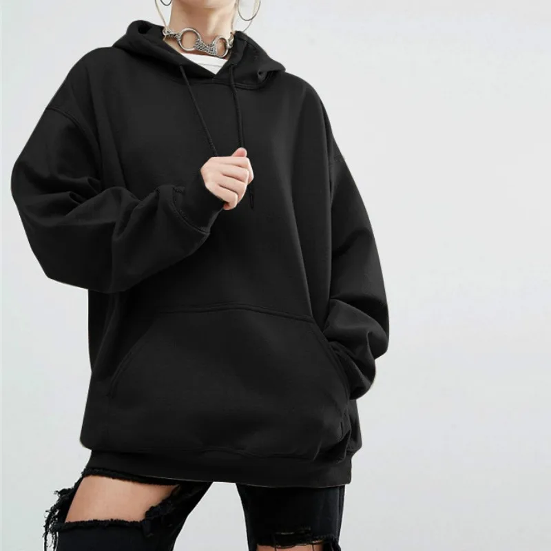 Fashion New Loose Solid Color Hoodie Sports Bat Long-sleeved Sweater Sweater Women Oversized Sweatshirt Autumn and Winter Hooden