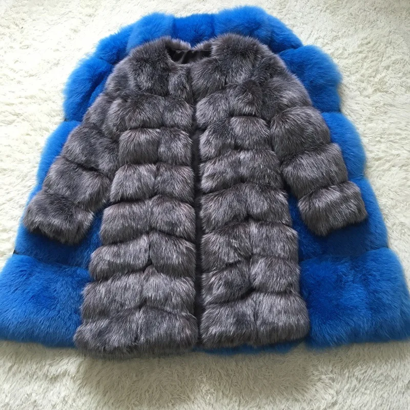 

Fluffy Solid Faux Fox Elegant Plush Coat Luxury Faux Fox Fur Jacket O-neck Loose Long Furry Jacket Warm Thick Casual Outerwear