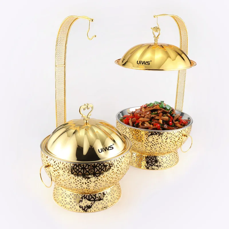 Stainless steel pumpkin hanging stove hotel restaurant suitable for light luxury meal stove novel wrought iron lace alcohol pot