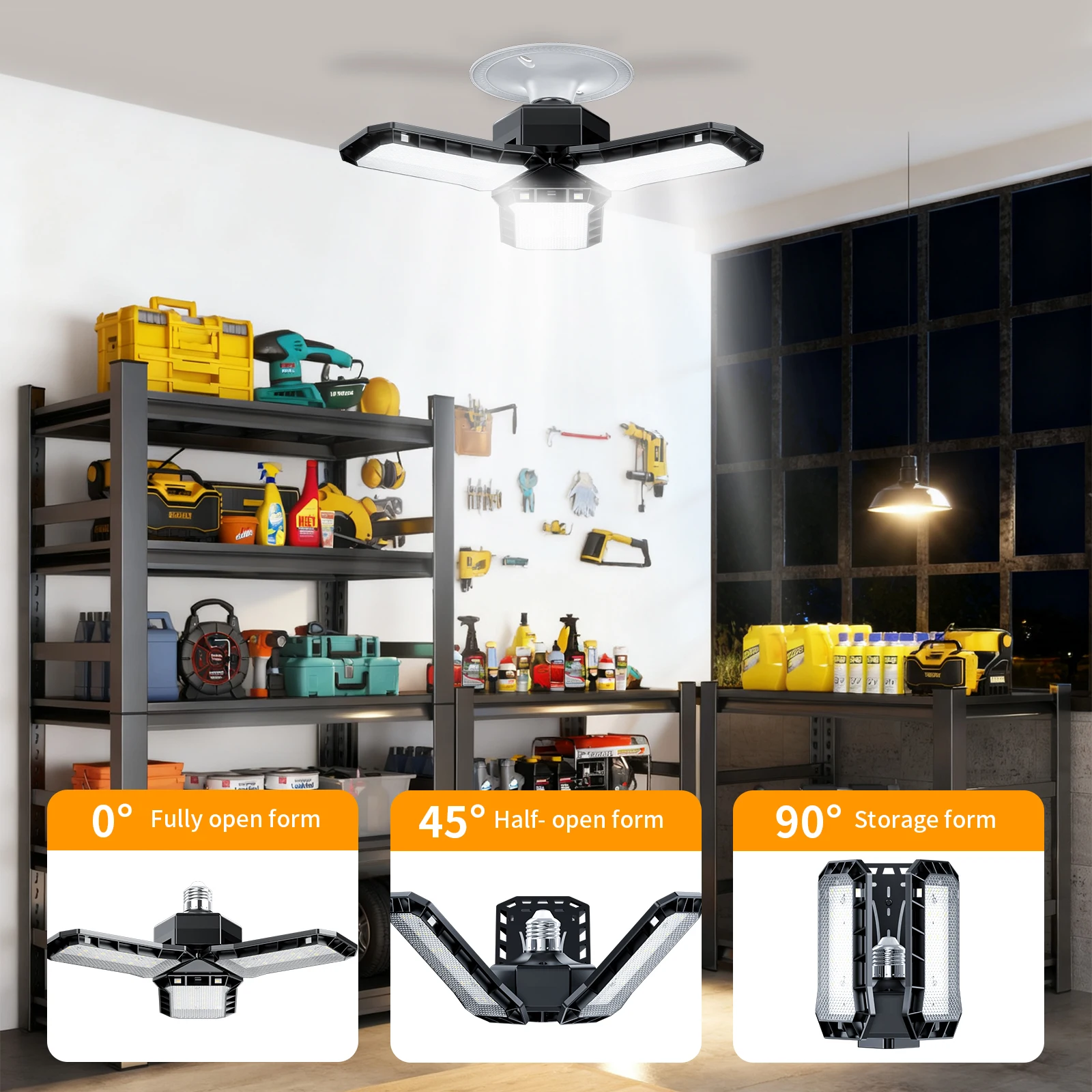 

Трехсторонний гаражный светильник, высокая яркость, регулируемая световая панель, быстрая установка.