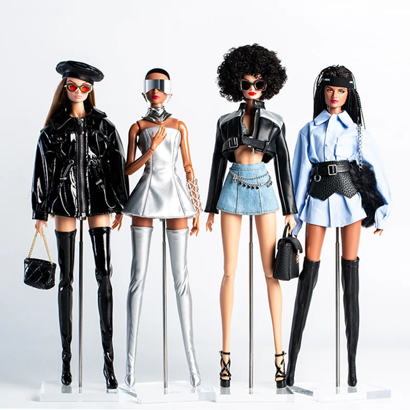 New Listed 1/6 Doll Toy Clothe 30cm Supermodel Doll Clothing COOL GIRL Series Leather Coat Denim Skirt Sunglasses DIY Accessorie
