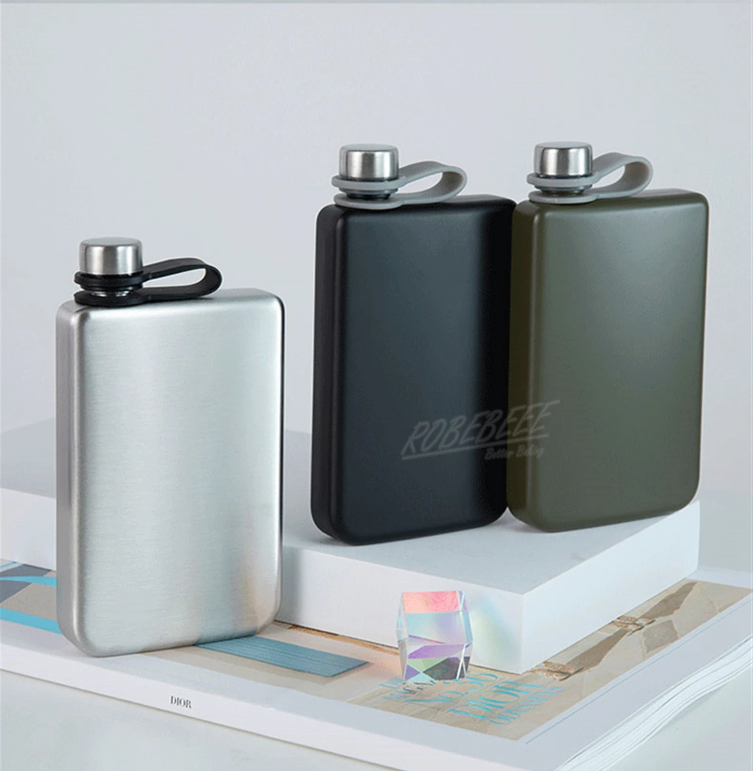 

230ml 304 Stainless Steel Rectangle Shape Wine Bottle Portable Outdoor Hip Flask Ware Alcohol Kettle For Man Drinking Supplies