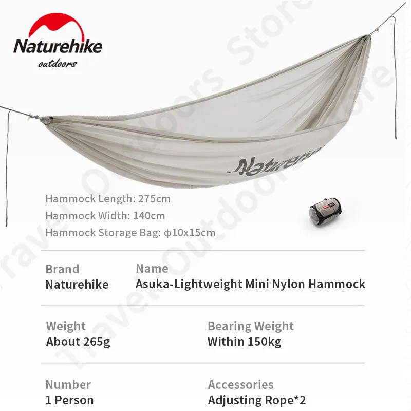 Imagem -05 - Naturehike-camping Rede Única Portátil Ultraleve Balanço de Nylon Mini Equipamento Bolsa de Armazenamento Pendurado Rolamento 150kg ao ar Livre 30d