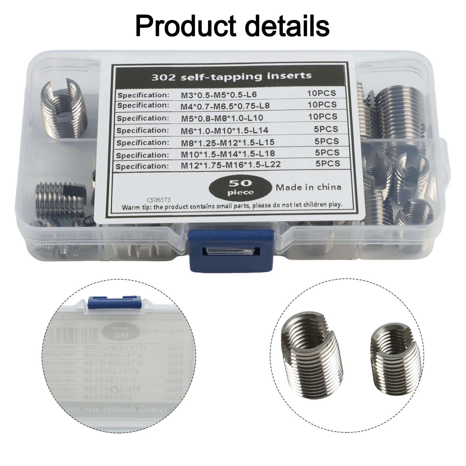

50 упаковок резьбовых вставок из нержавеющей стали, саморезные для M3 M5 M6 M8 M10, для M12, идеально подходят для ремонта поврежденной резьбы