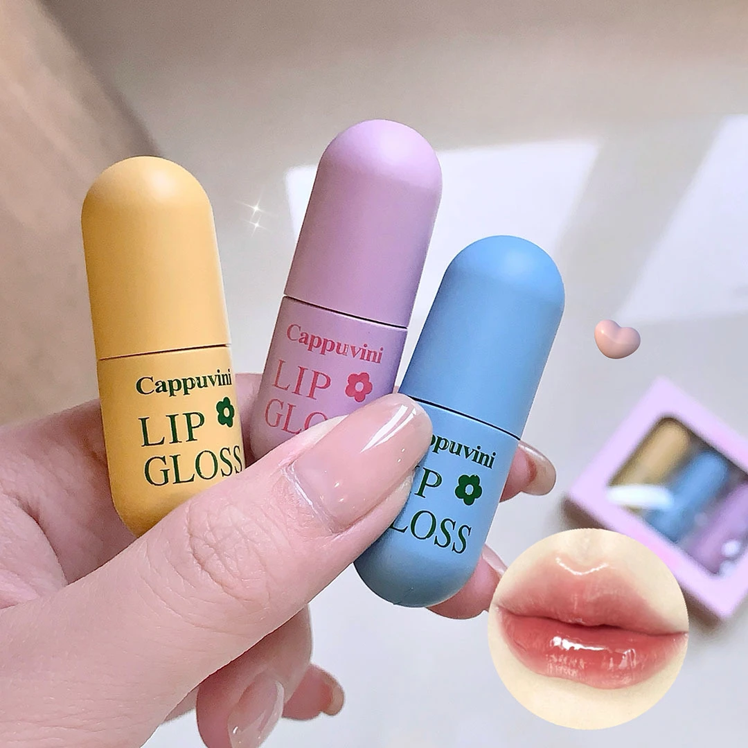 Cappuvini Mini Capsule Mirror Water Gloss Lip Gloss Long Lasting Lips Beauty Makeup Cosmetics