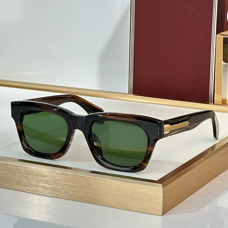 

DEALAN Heritage Collection Vintage Striped Brown Sunglasses for Men 2025 Trendy Retro Thick Square Acetate Solar Glasses Ma