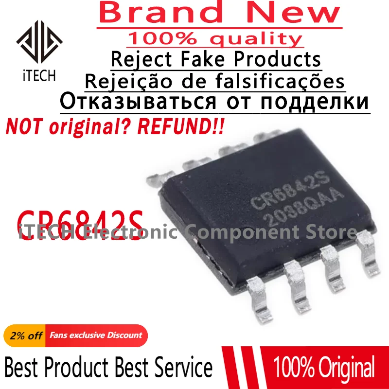 20pcs/lot CR6842S CR6842 6842 SOP-8 Chip Mounted PWM Power Controller IC 100% New and Genuine