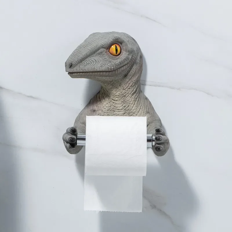 Cartoon dinosaur face towel storage rack creative bathroom toilet paper holder roll paper tube wall mounted tissue holder