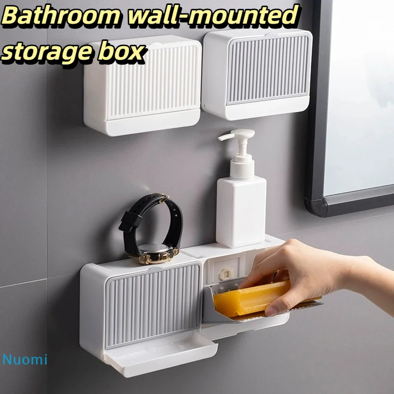 

Bathroom wall-mounted storage box soap Box dish Soap Organizer with Dual-Grid Soap Draining and Water Filtering Function
