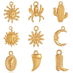 3Pcs Cactus/Cowboy Boots/Spider/Charms DIY Jewelry Making Stainless Steel Face Moon&Sun Necklace Pendants for Earrings Bracelet