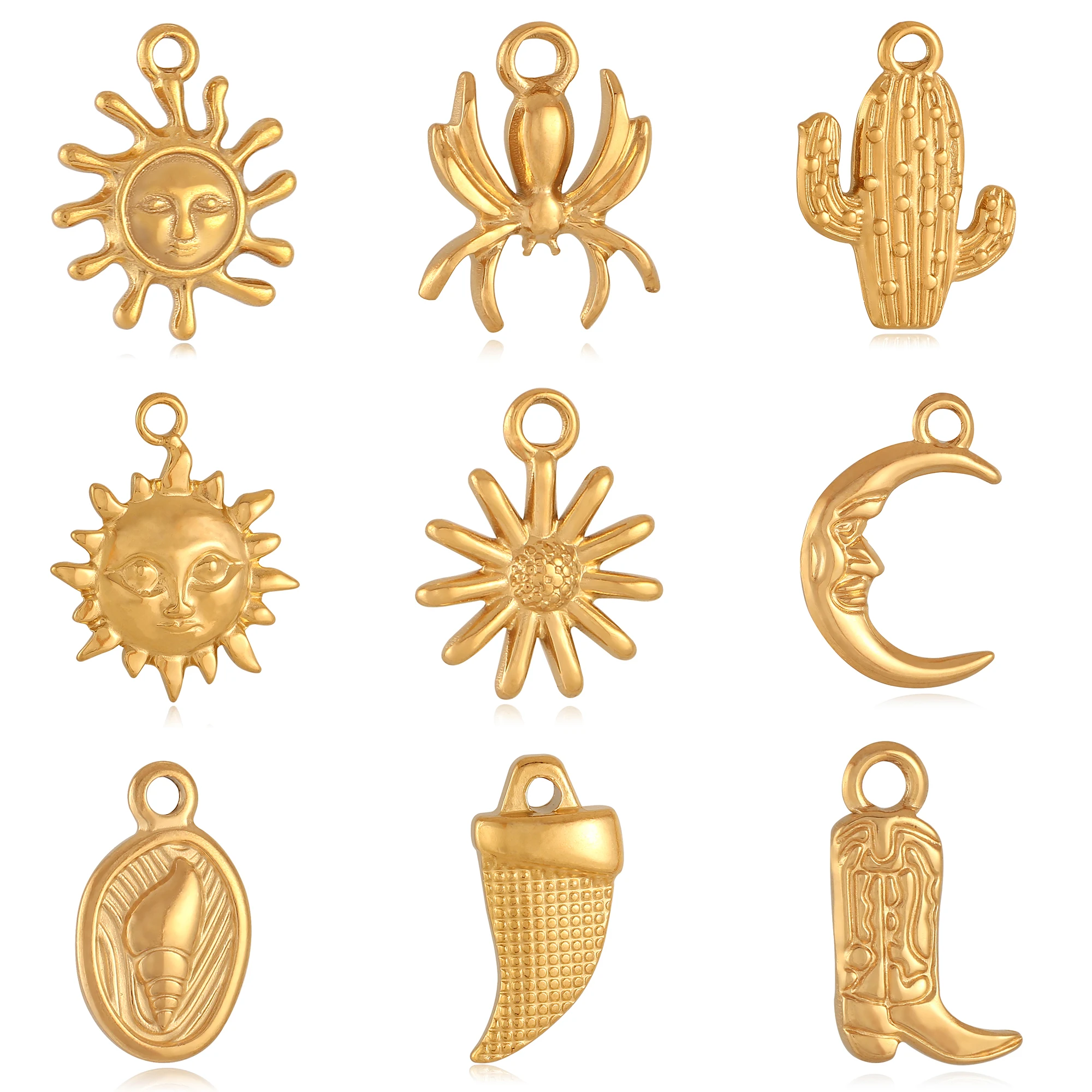 3 szt. Kaktus/kowbojskie buty/pająk/Charms DIY tworzenia biżuterii twarz ze stali nierdzewnej księżyc i słońce naszyjnik wisiorki na kolczyki bransoletka