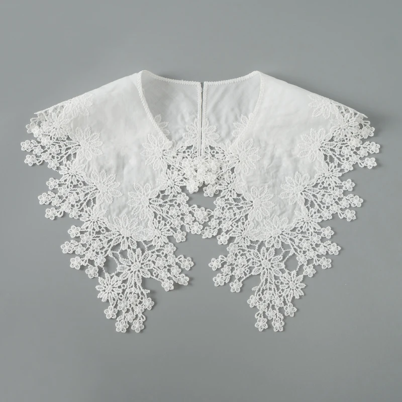 1Pair White Flower Embroidery DIY Lace Neckline Collar Fabric Sewing Applique Craft Dress Cloth Wedding Dress