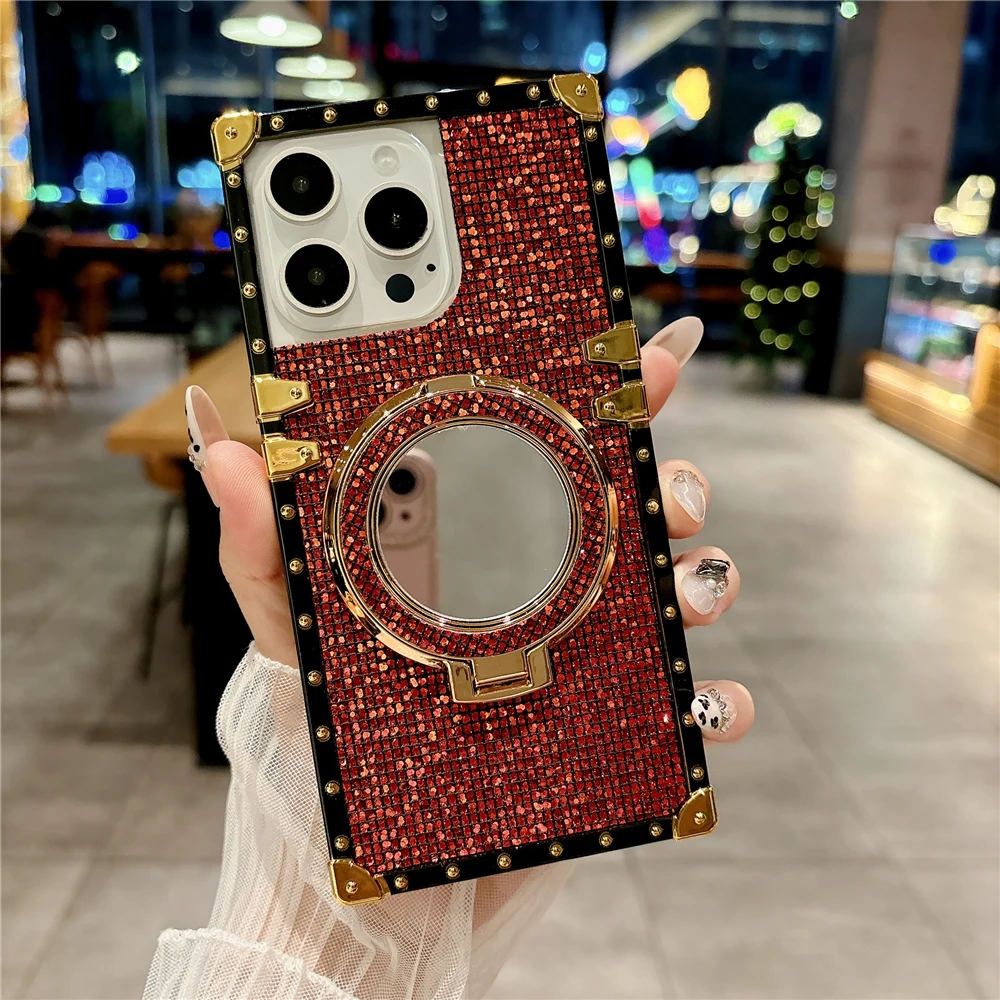 Funda de lujo con lentejuelas ostentosas para teléfono, soporte para espejo, funda con purpurina para mujer para Xiaomi Redmi Note 13 PRO 5G 13C 12 PRO 12C 11 PRO 9 10C X6