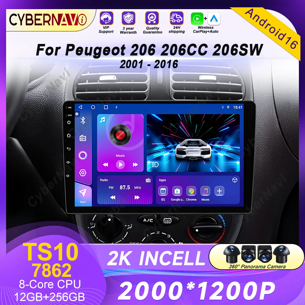 For Peugeot 206 206CC 206SW 2001 - 2016 Multimedia Player Carplay BT Stereo GPS DSP DVD Head Unit Android Car Radio No 2Din 2Din
