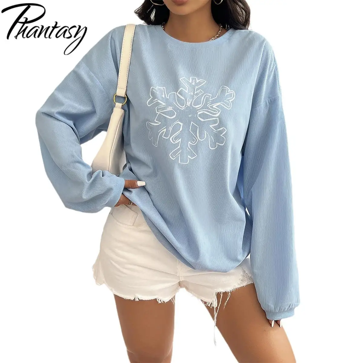 Phantasy Women Sweatershirt Loose Autumn Pullover Blue Sporty Sweatershirt O Neck Harajuku Streetwear Casual Female Clothing