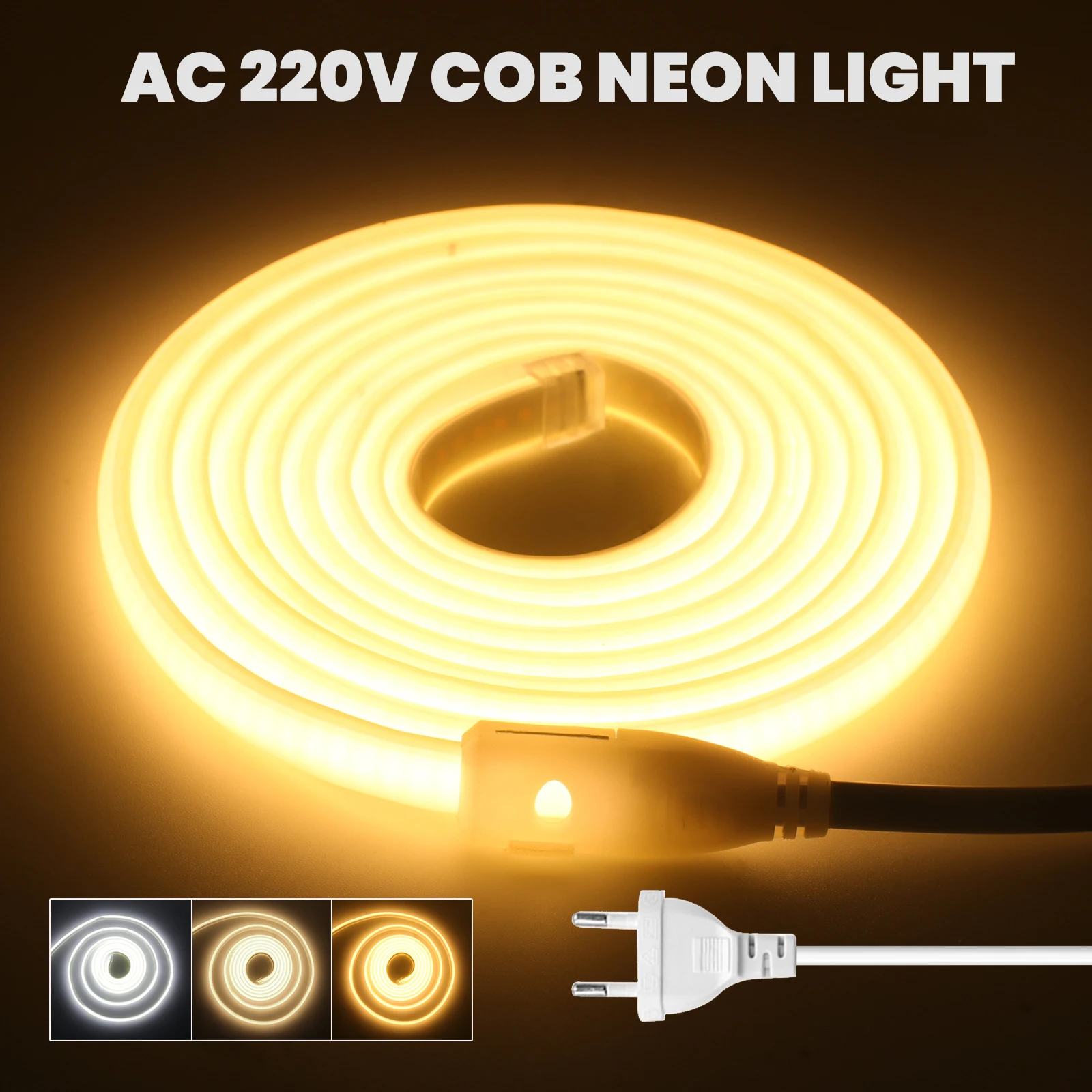 fita-neon-cob-branca-leiteira-220v-288led-m-ip65-a-prova-d'Agua-3000k-4000k-6000k-luz-neon-oca-50cm-cortavel-com-plugue-eu