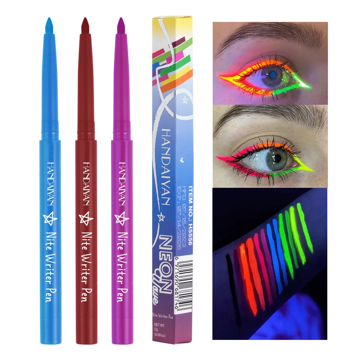 

12 Color Fluorescent Eyeliner Quick Drying Long-lasting Hold Makeup Non Fading Fashion Neon Light Liquid Eyeliner Body Paint Pen