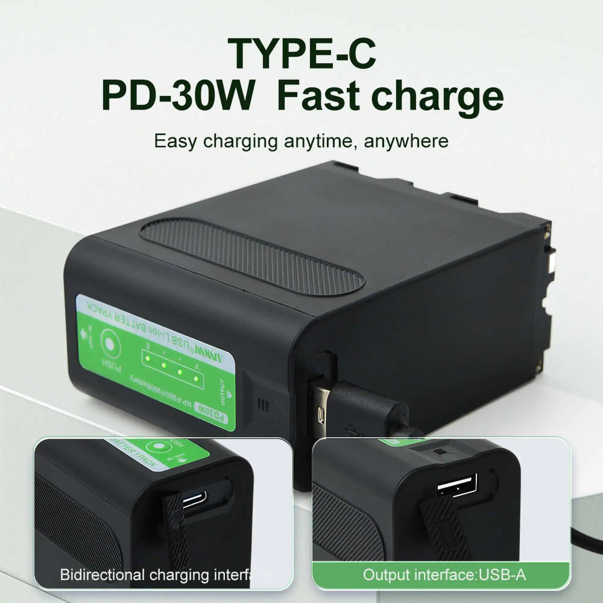 12800 мА · ч NP-F990 NP-F980 светодиодный индикатор питания PD30W Type-C Зарядка для Sony PLM-100 CCD-TRV35 MVC-FD91