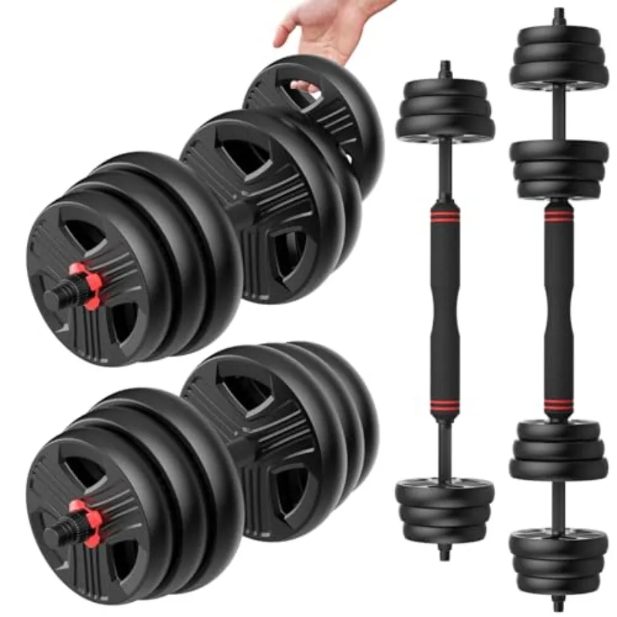 

Adjustable Dumbbells Set 20/30/40/55/60/80lbs Free Weight Set with Connector 2 or 3 in 1 Dumbbells Set Used as Barbell Kettlebe
