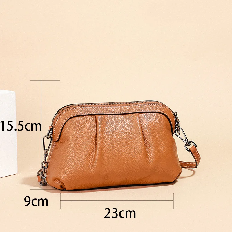 حقيقي طبقة علوية من جلد البقر حمل حقيبة 2025 جديد مصمم حقيبة فخمة للنساء موضة بسيطة مطوي الكتف حقيبة كروسبودي أنيقة